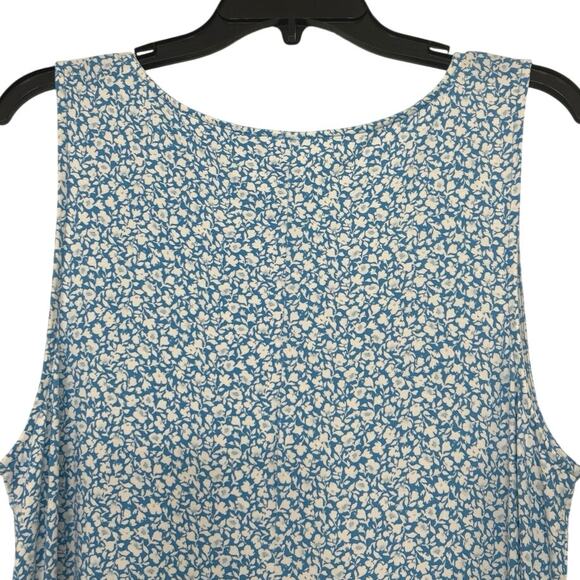 Old Navy Sleeveless Swing Dress Blue Ditsy Floral L Tall Stretch Midi Casual - Picture 5 of 8